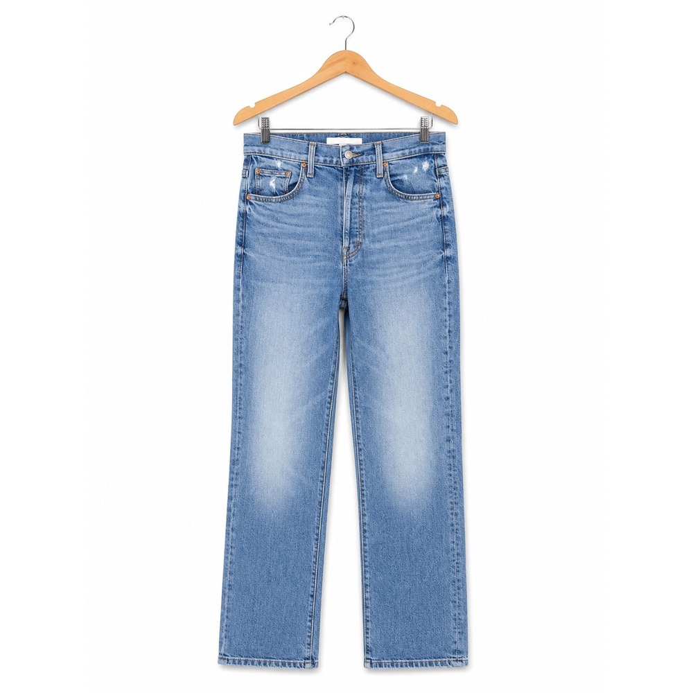 Mother Denim High Waisted Straight Leg Distressed Jeans Blue Medium Wash - Picture 2 of 13